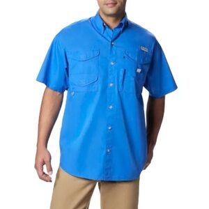 Columbia Bonehead PFG Blue Short Sleeve Vented Fishing Shirt Mens XL